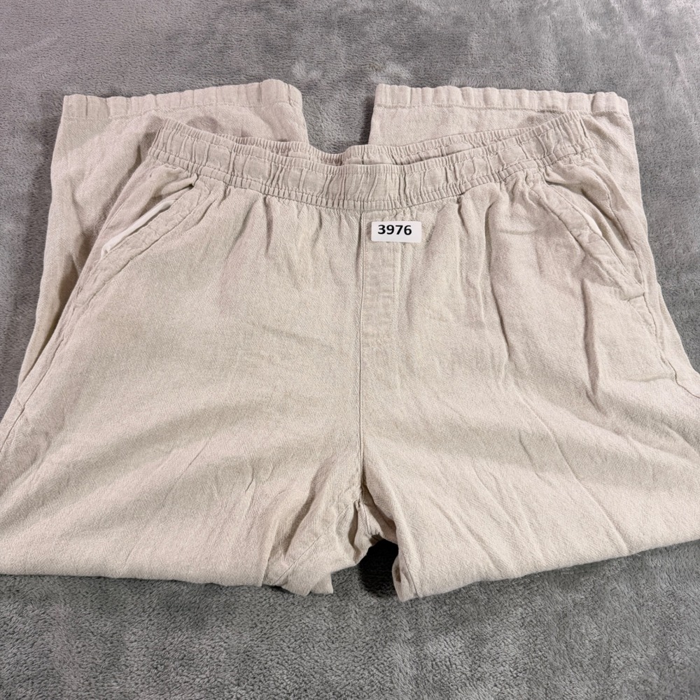 Old Navy Pants Women XL Beige Linen Blend High Rise Wide Leg 560930-00